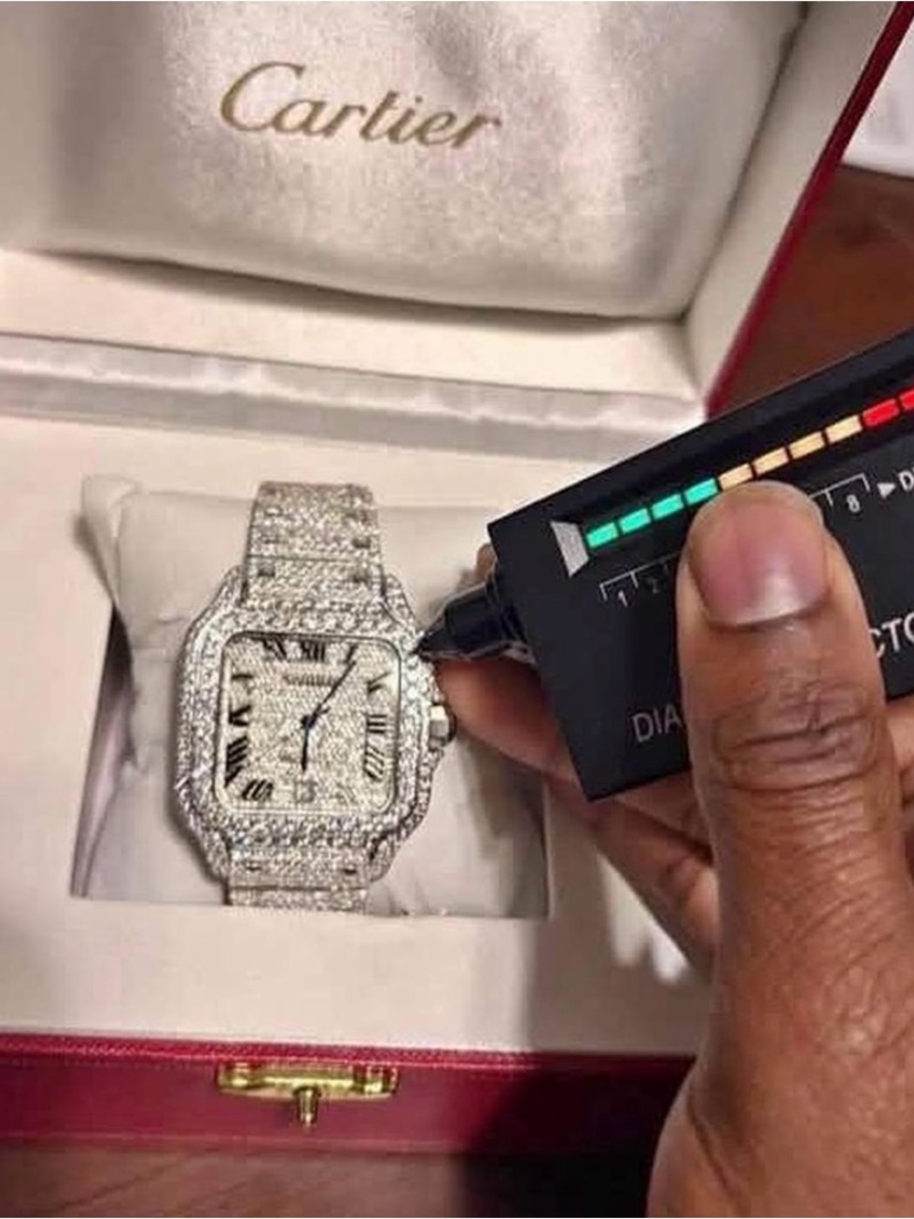 Cartier Silver Paved Diamond Santos Watch